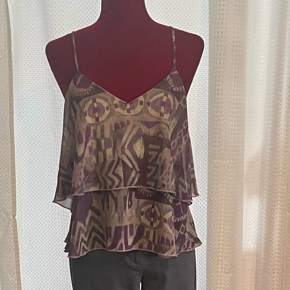 En Crème Purple Abstract Print Ruffle Cami (S)